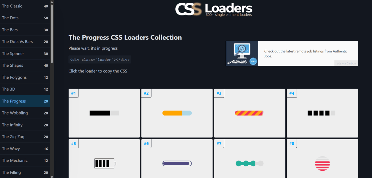 Tampilan website css-loaders.com